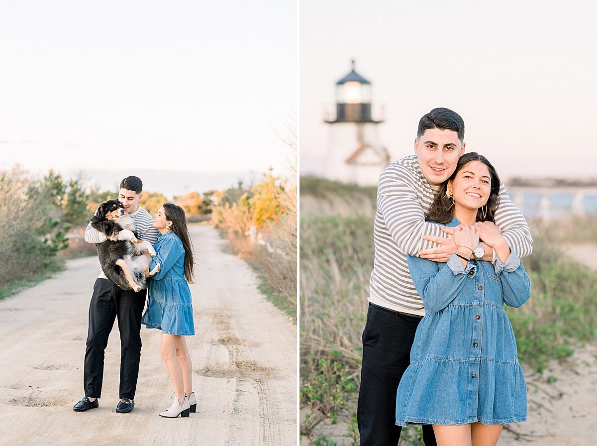 Brant Point Lighthouse Nantucket Engagement Photos at sunset by Rebecca Love Photography