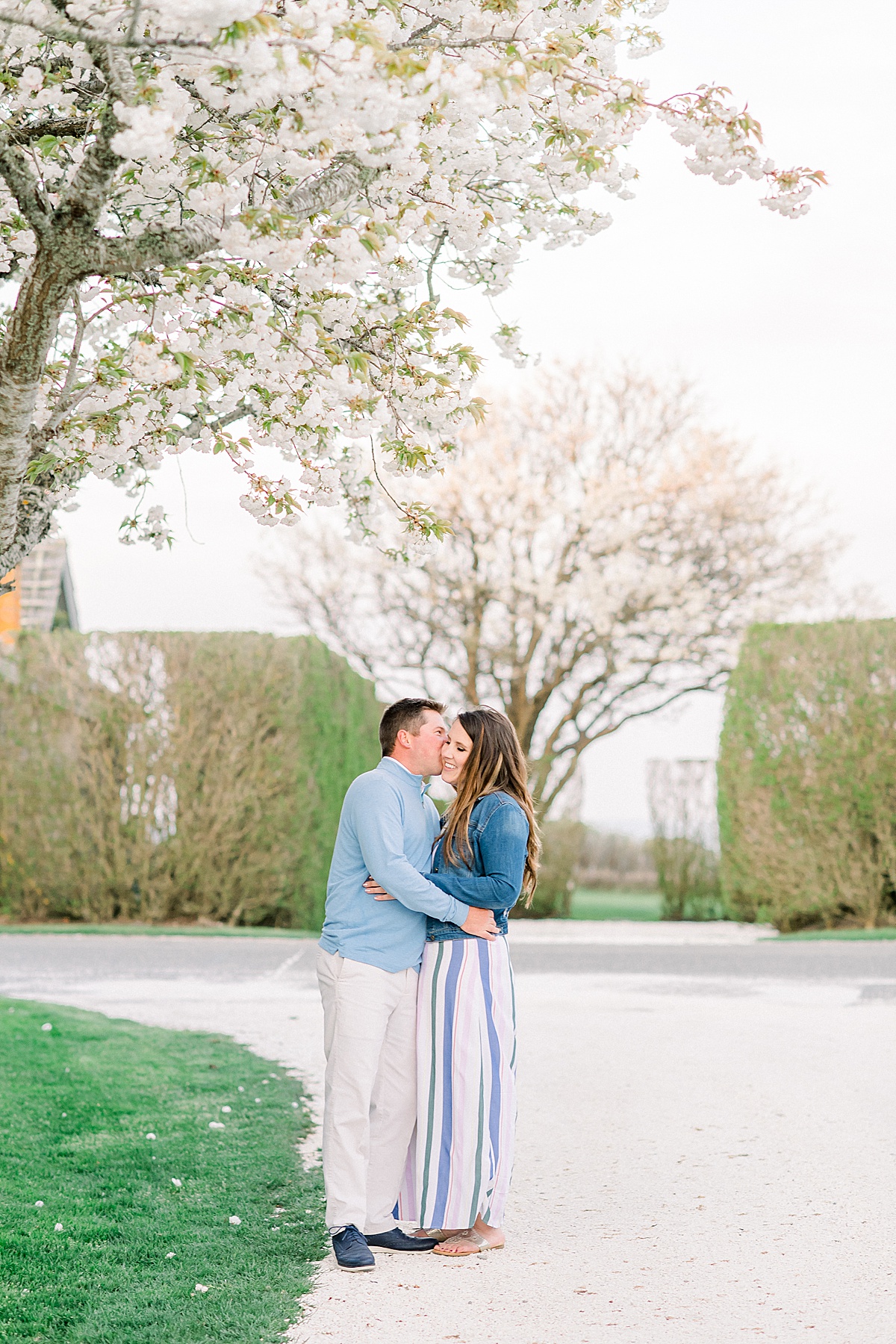 Sconset Nantucket Spring Engagement Photos by the Cherry Blossoms