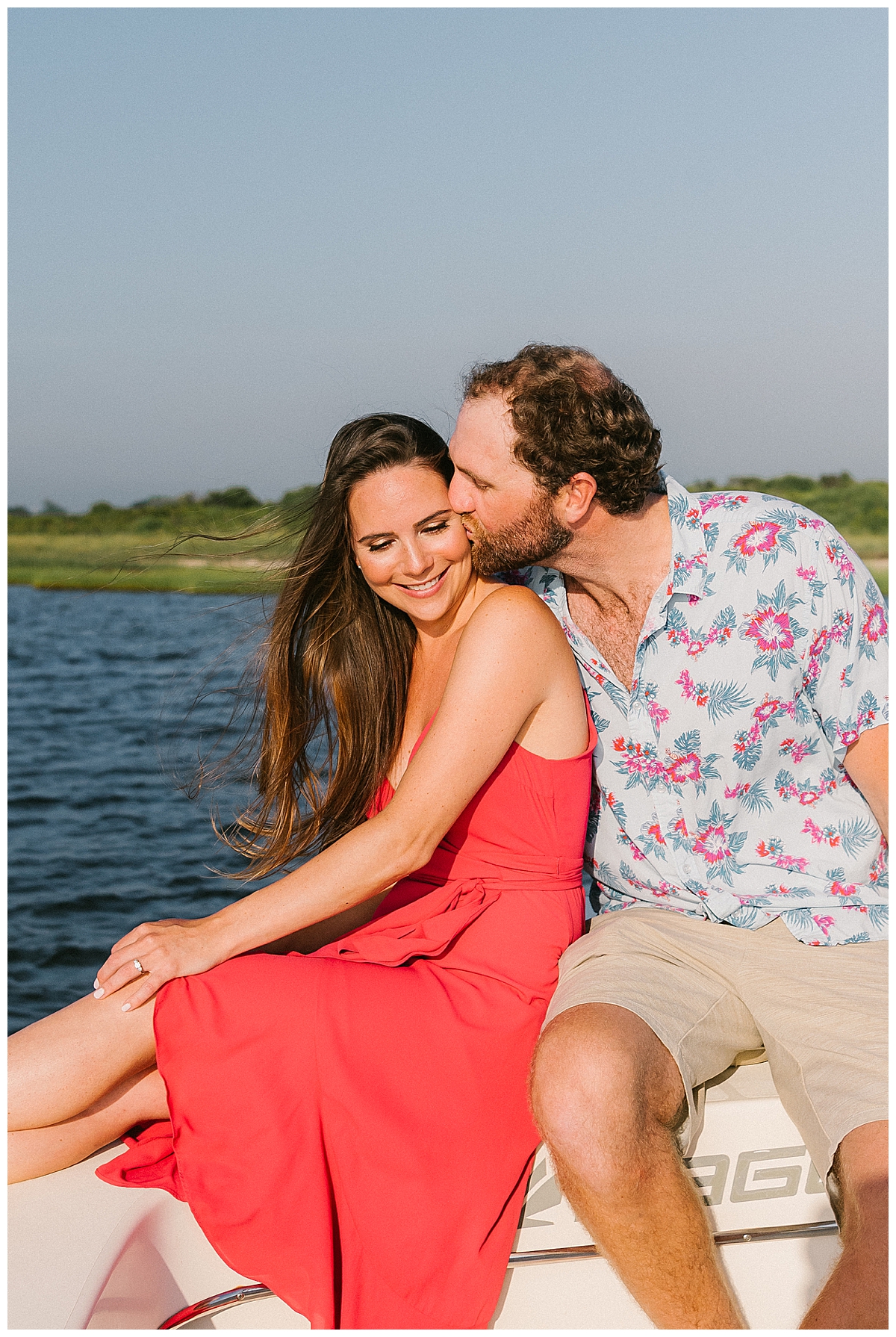 Sam and Randi on the boat during their Nantucket engagement session